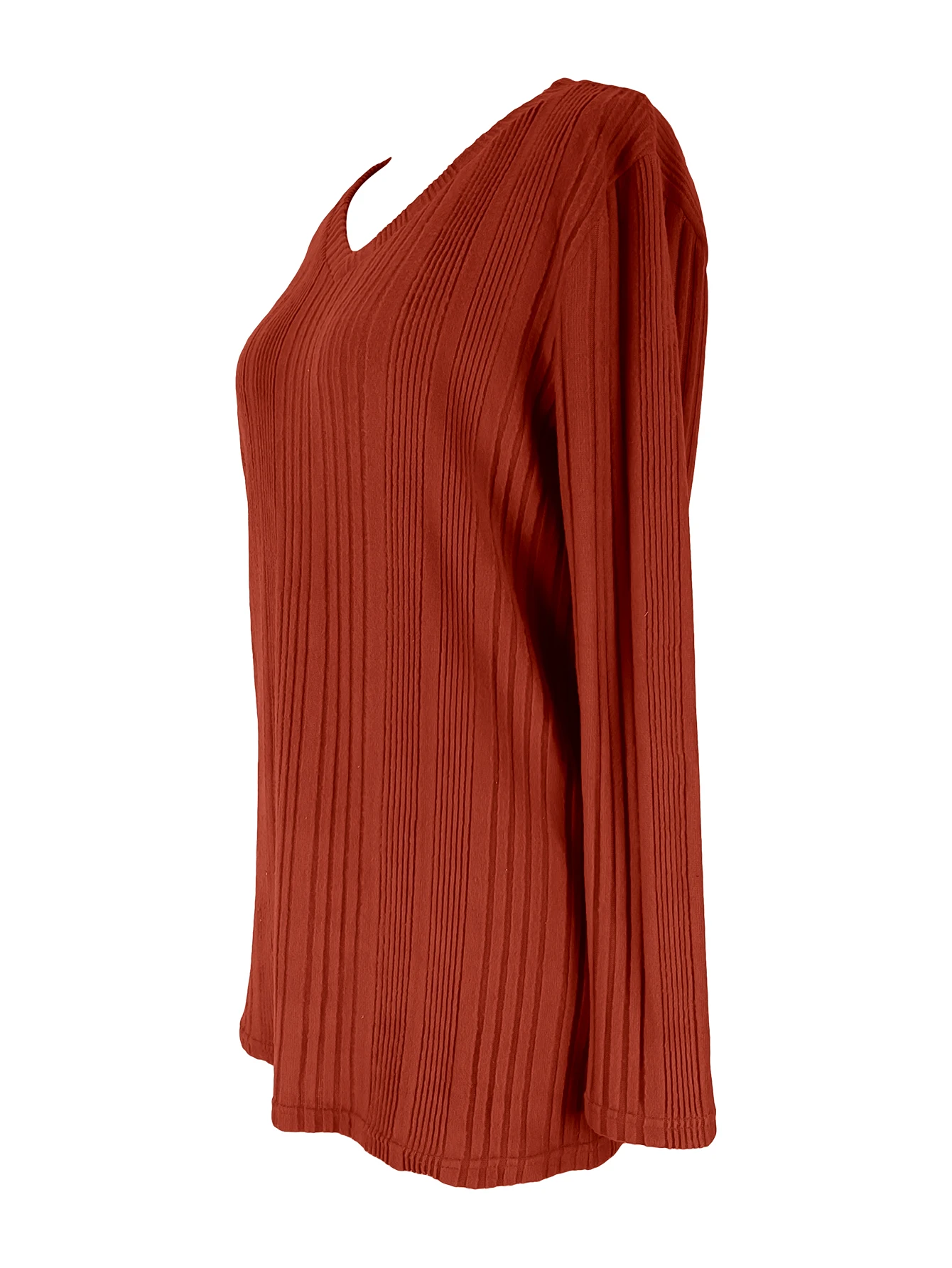 Damen V-Ausschnitt Langarm T-Shirts Gerippte Strick-Tunika-Oberteile Lässige Lose Einfarbige Pullover-Bluse Herbst Winter Basic Tee Damen 2026 – Detail 7