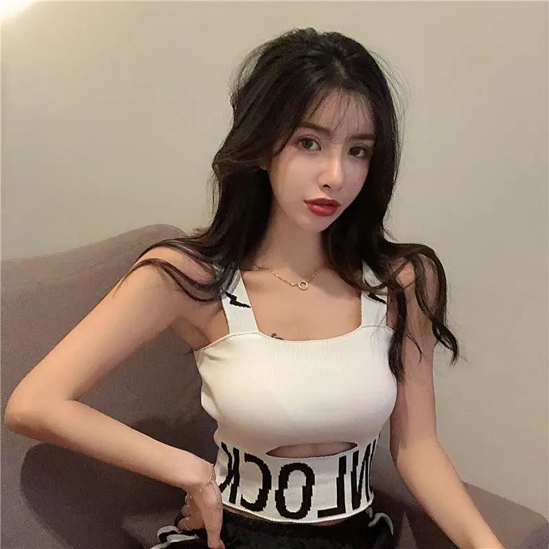 Summer 2024 New Spicy Girl Slim Letter Camis Casual Fashion Sleeveless Crop Top Sweet And Spicy Sportswear Vest Women Clothing