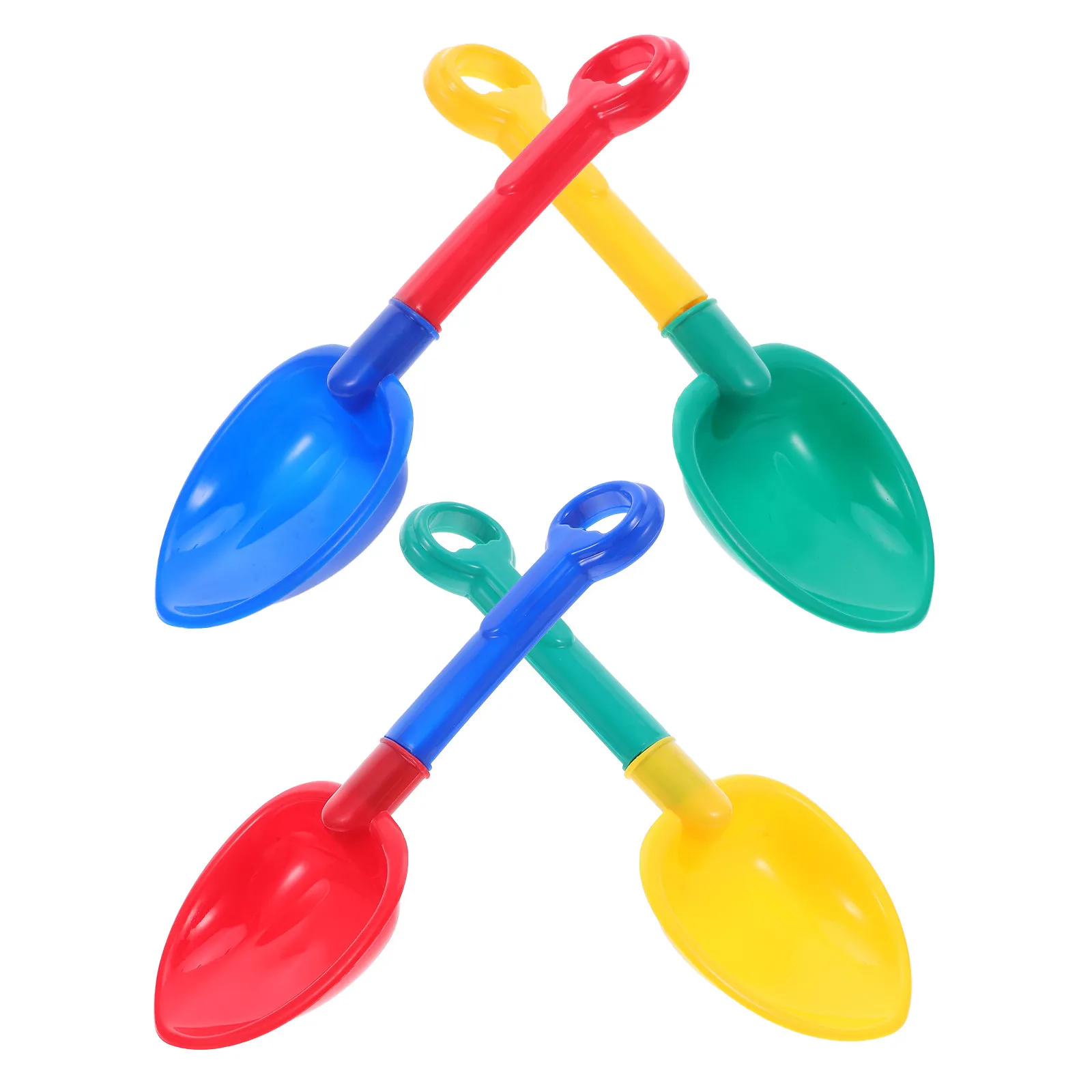 4Pcs Sand Shovel for Beach Play Thick Wear Resistant Plastic Scoop Bright Colors Red Blue Green Yellow Promotes Imagination