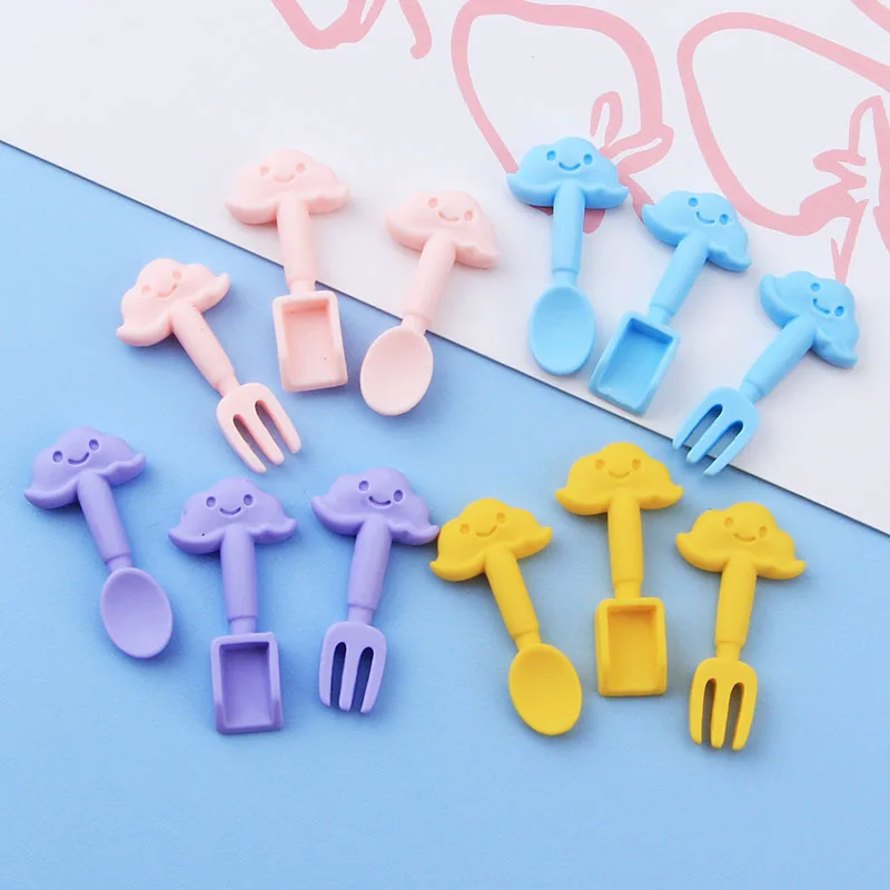 10pcs Colorful Tableware Resin Cabochons Kawaii Cartoon Fork Spoon Resin Flatback Embellishment for DIY Home Decoration Crafts