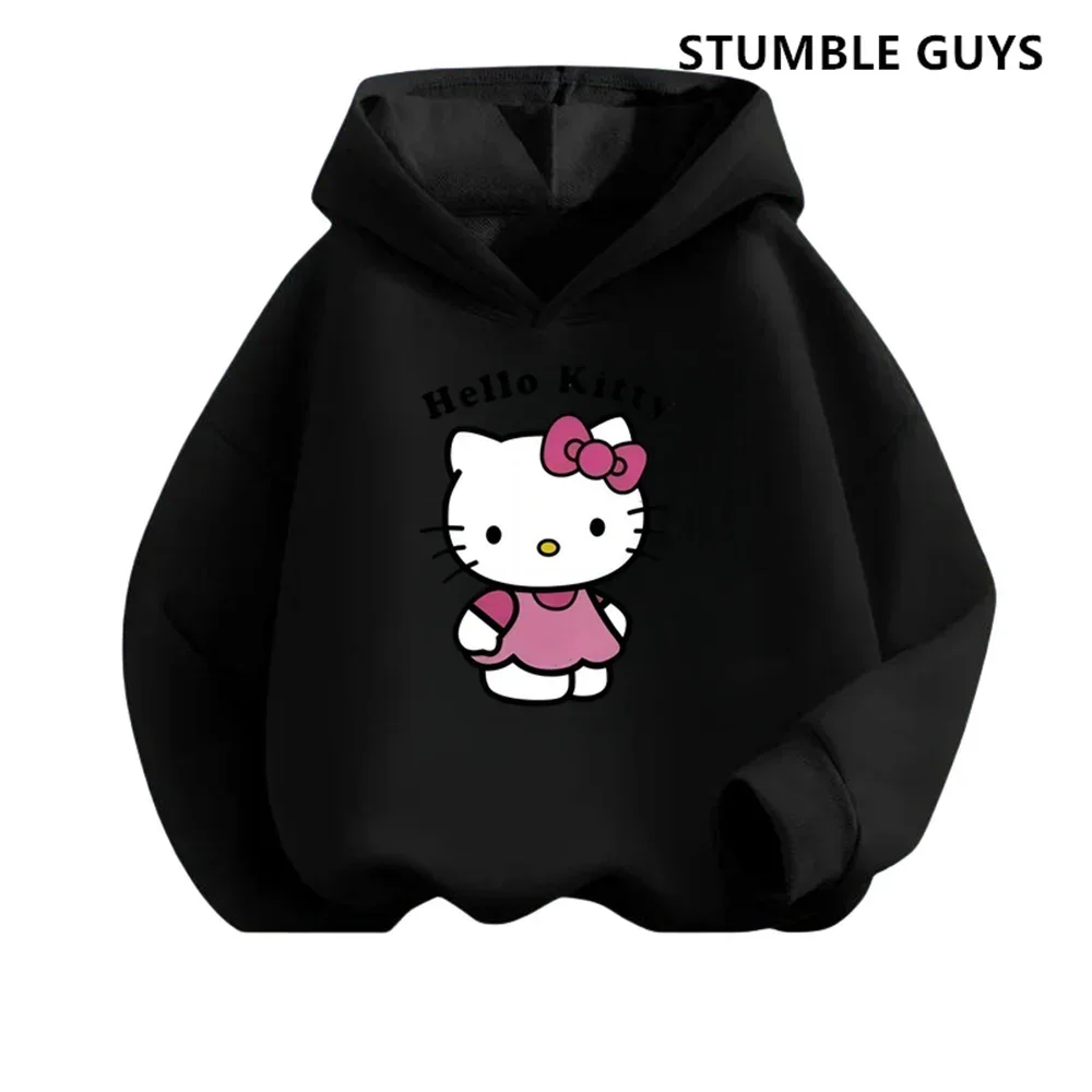 طقم كنزة بغطاء رأس وسراويل طويلة للأطفال من Kawaii Hello Kitty ، بدلة رياضية غير رسمية ، سترة كورمي مضحكة ، ملابس للأولاد ، مجموعتين