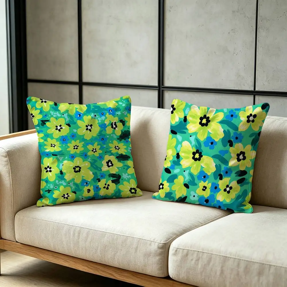 Fashion Green Flowers Throw Pillow Cover Neutral Decor Cushion Cover Soft Sofa Couch Bed Home Decor Pillow Case
