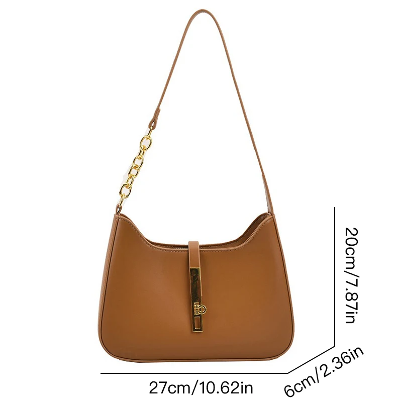 Bolsa de ombro casual em couro PU feminina, bolsa feminina, bolsa axilar, monocromática, moda