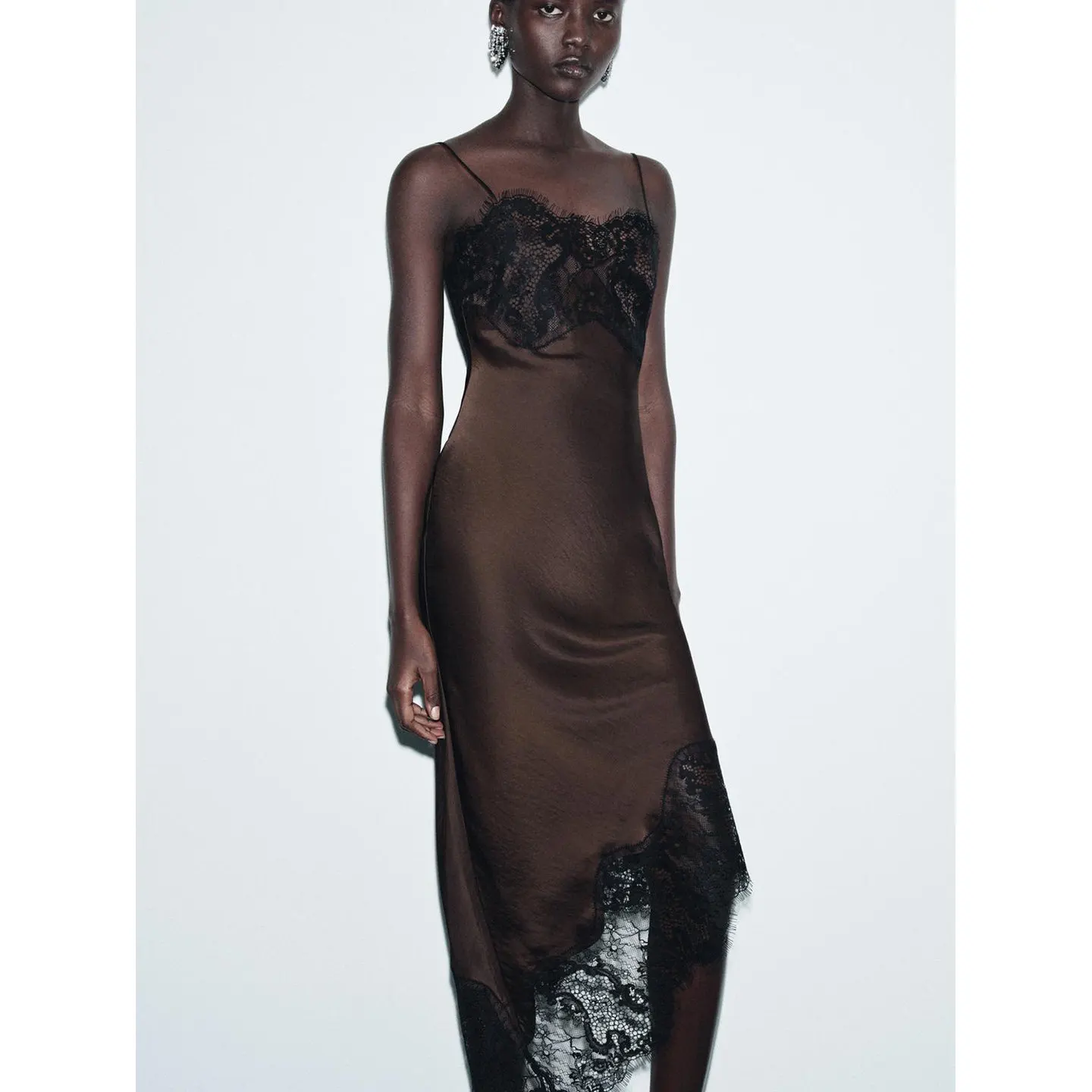 Asymmetrische Farbe Blo Spitzenbesatz Seidensatin Feel Dr Damen Faion Commute Sle Maxi Dr Svel Round Neline