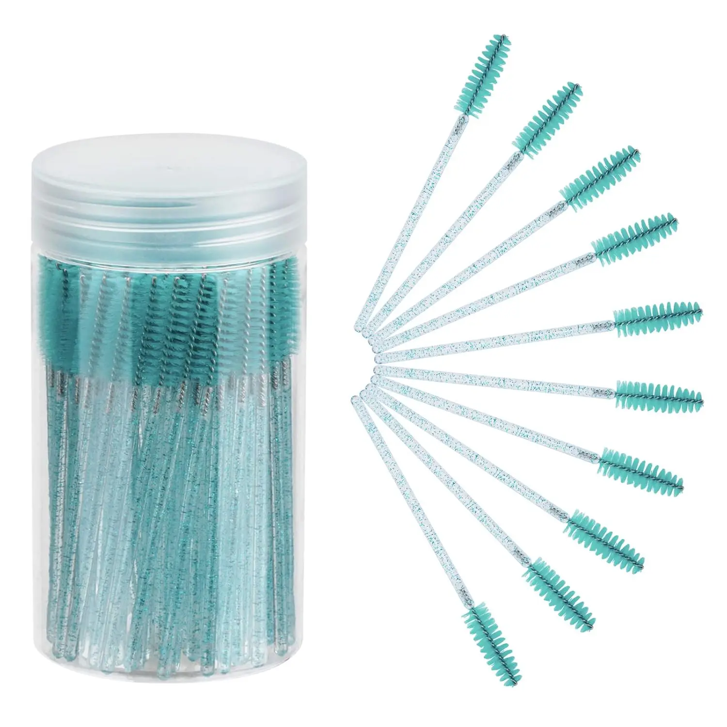 

100PCS Disposable Eyelash Brushes with Container, Mascara Wands for Eyelash Extensions & Eyebrow Makeup Kits (Blue)