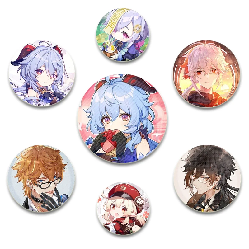 Juego Genshin Impact redondo suave botón Pin lindo broche figuras HuTaoXiao Kazuha Yae Miko Venti decoración de ropa regalo de joyería