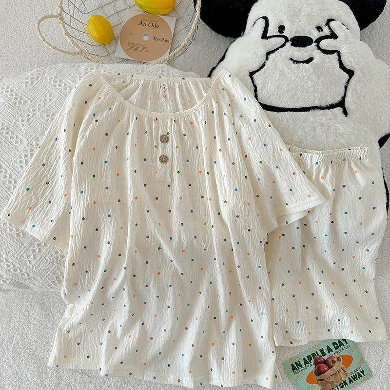 2 قطعة بيجامة مطبوعة على الموضة للنساء الصيف الجولة الرقبة قصيرة الأكمام السراويل الحلو لطيف ملابس خاصة الراحة المتسكعون 2025 جديد #6