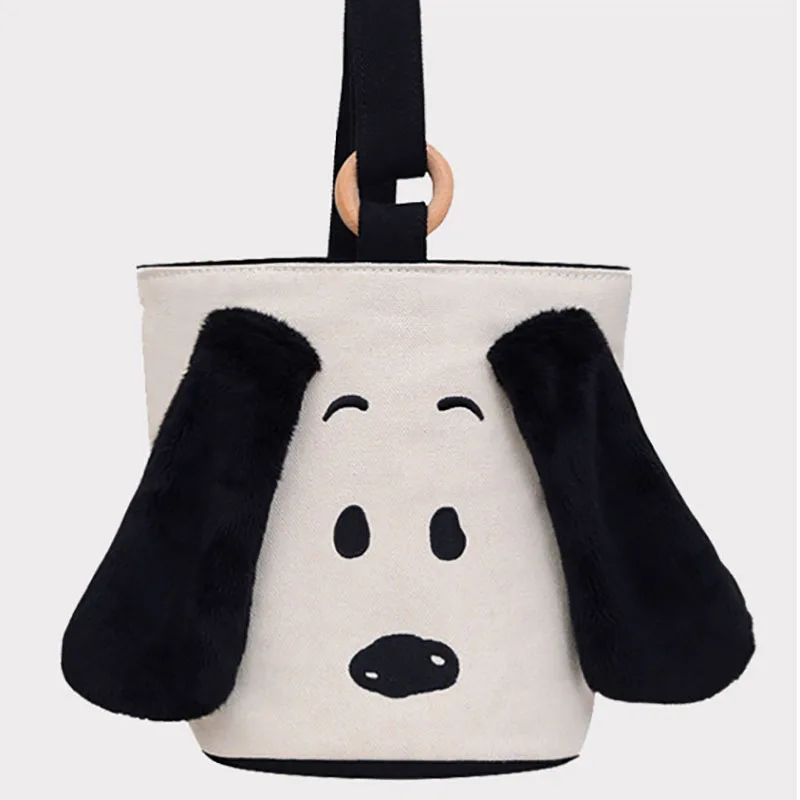 MINISO Płótno haftowane trójwymiarowa torebka typu Bucket na ucho Snoopy Large Face Series Torba na ramię Torebka