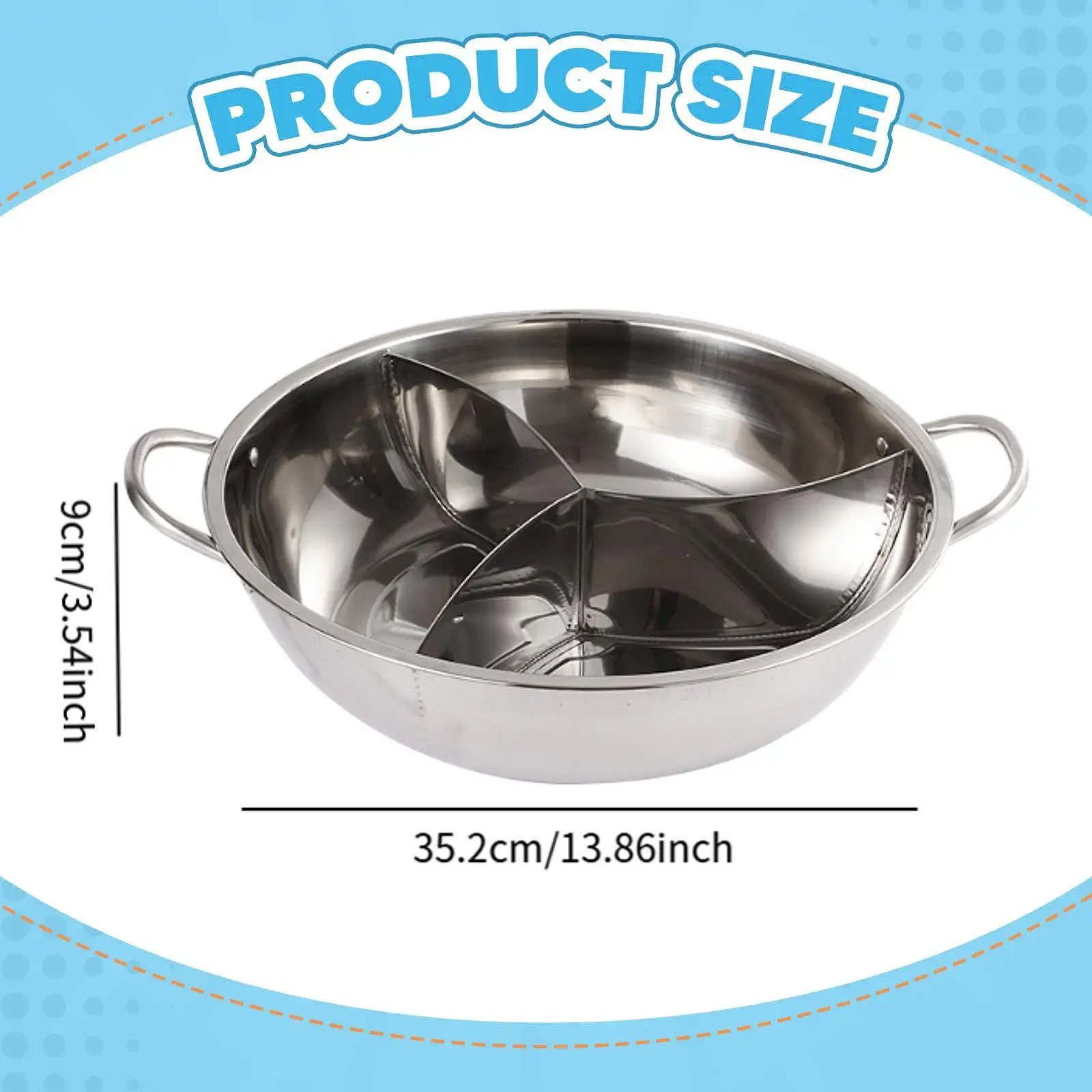 

Three Flavor Chinese Hotpot Pot with Divider Stainless Steel Stock Pot for Kitchen Induction and Gas Stove