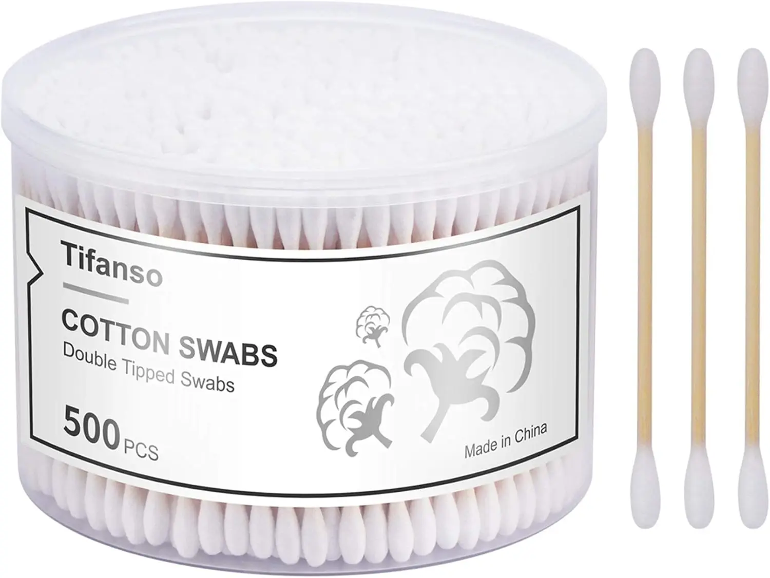 

500 Count Cotton Swabs, Natural Double Round Strong Wooden Cotton Tip Sticks Buds for Ears, Cruelty-Free Ear Swabs with Storage