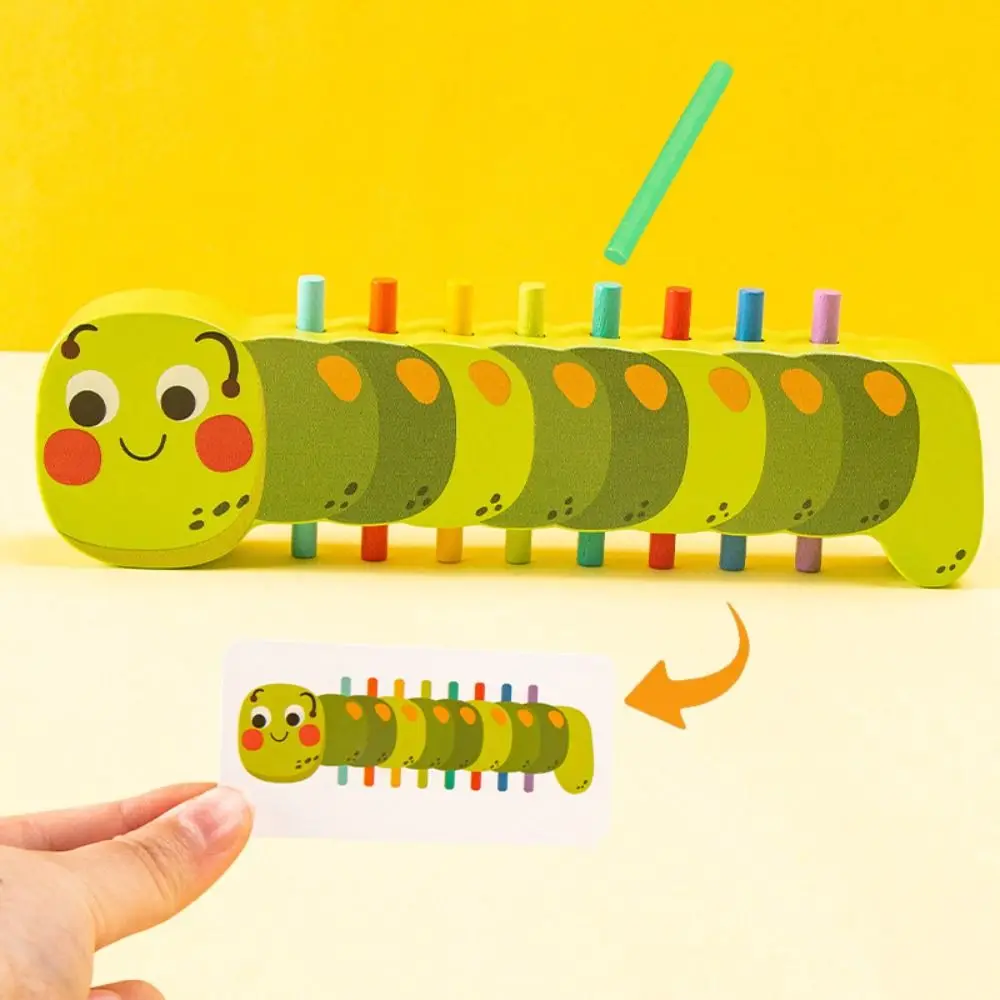 Gioco di abbinamento colori Caterpillar per l'educazione precoce Abilità motorie fini in legno Puzzle in legno Numero Gioco di smistamento di abbinamento colori 3D