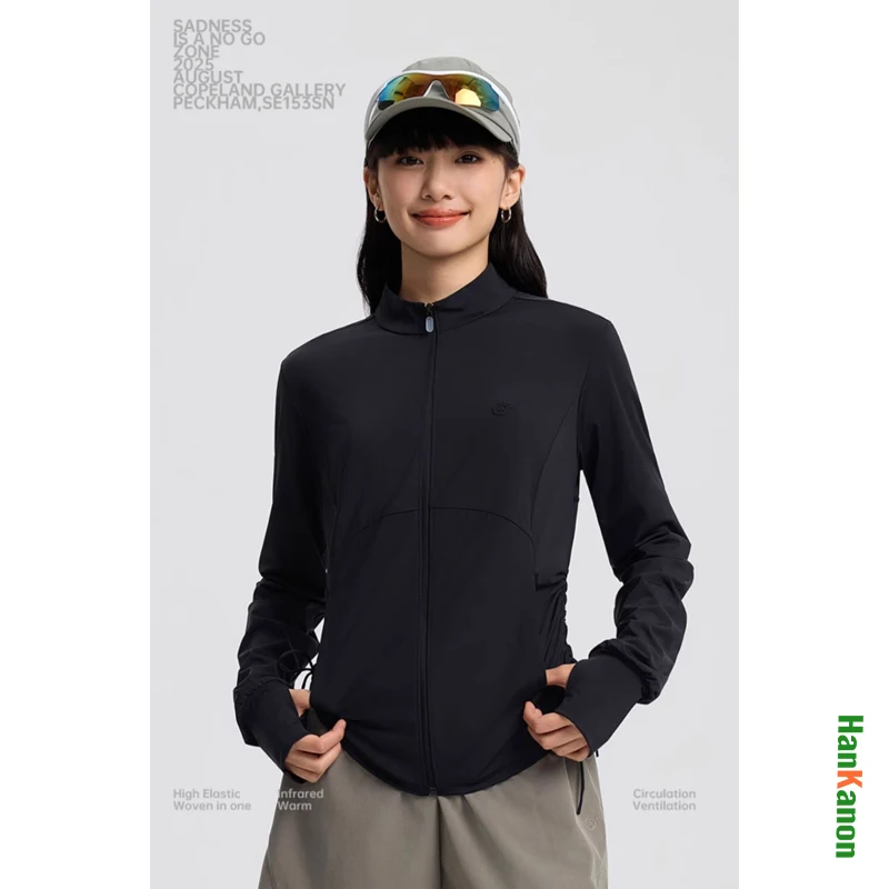 Damska kurtka chroniąca przed słońcem |   UPF 200+ |   Ultra przewiewna, chłodna i lekka koszulka z stójką do biegania na świeżym powietrzu i na kempingu