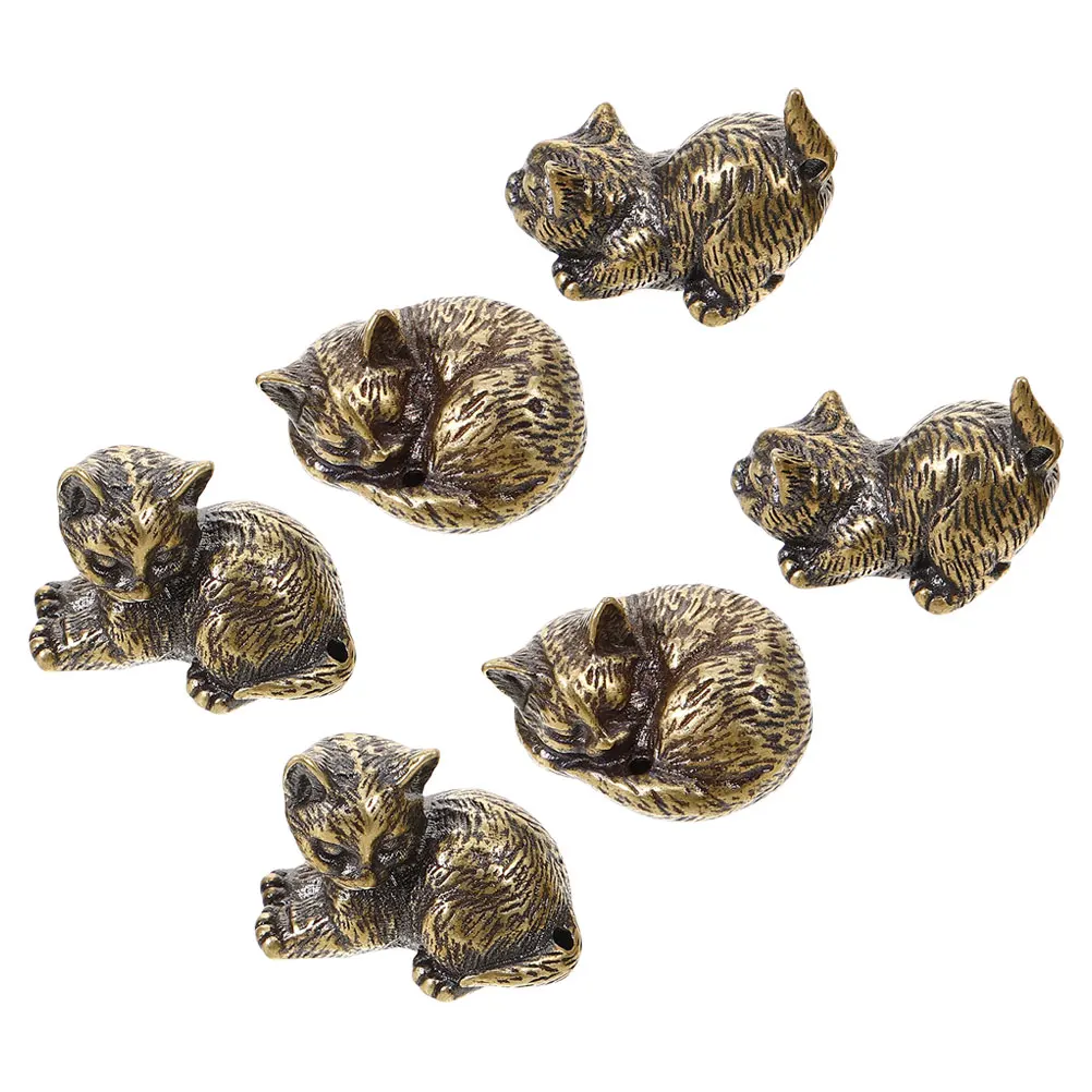 

6Pcs Vintage Cat Statues Miniature Brass Sculptures Home Office Decor Cat Lovers Gift Brass Cute Cats Figurines