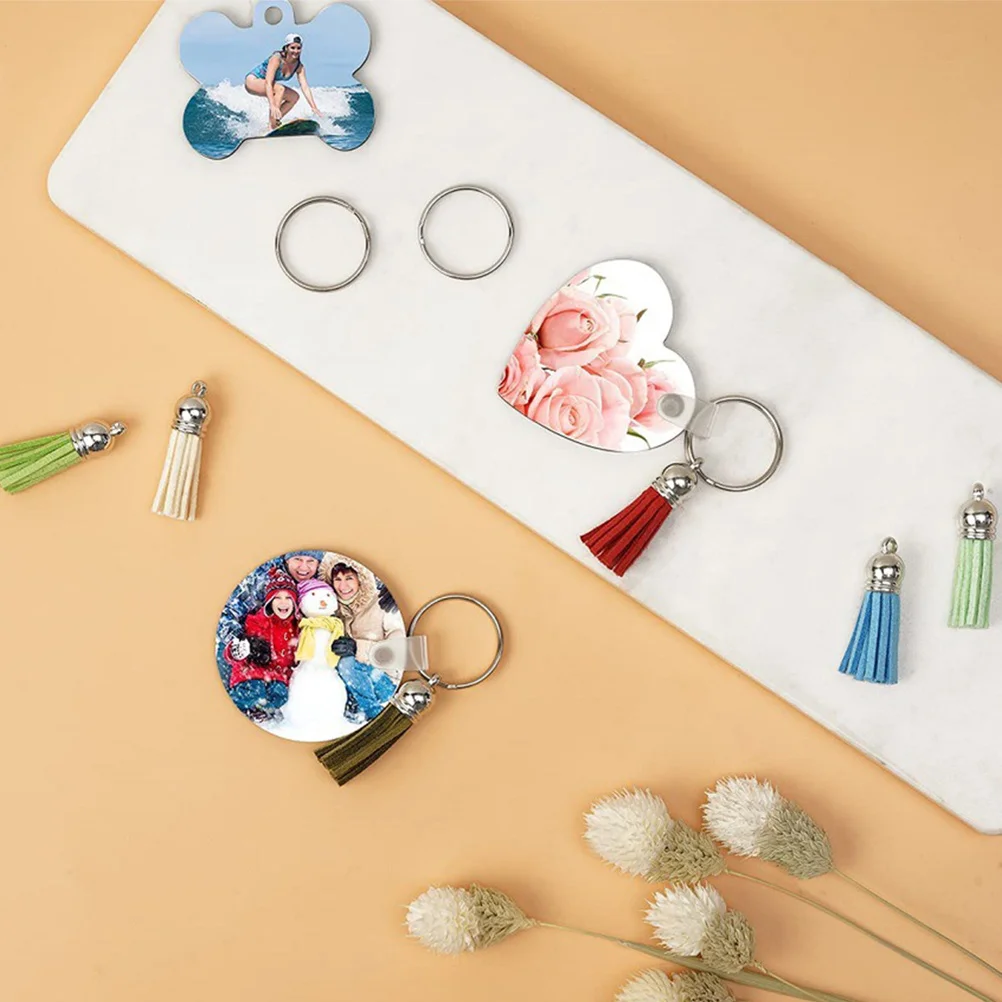 

30Sets Sublimation Keychain Blanks Portable Multi-Function DIY Keychains Tassel Pendants Decorative Crafts Blank Keychain