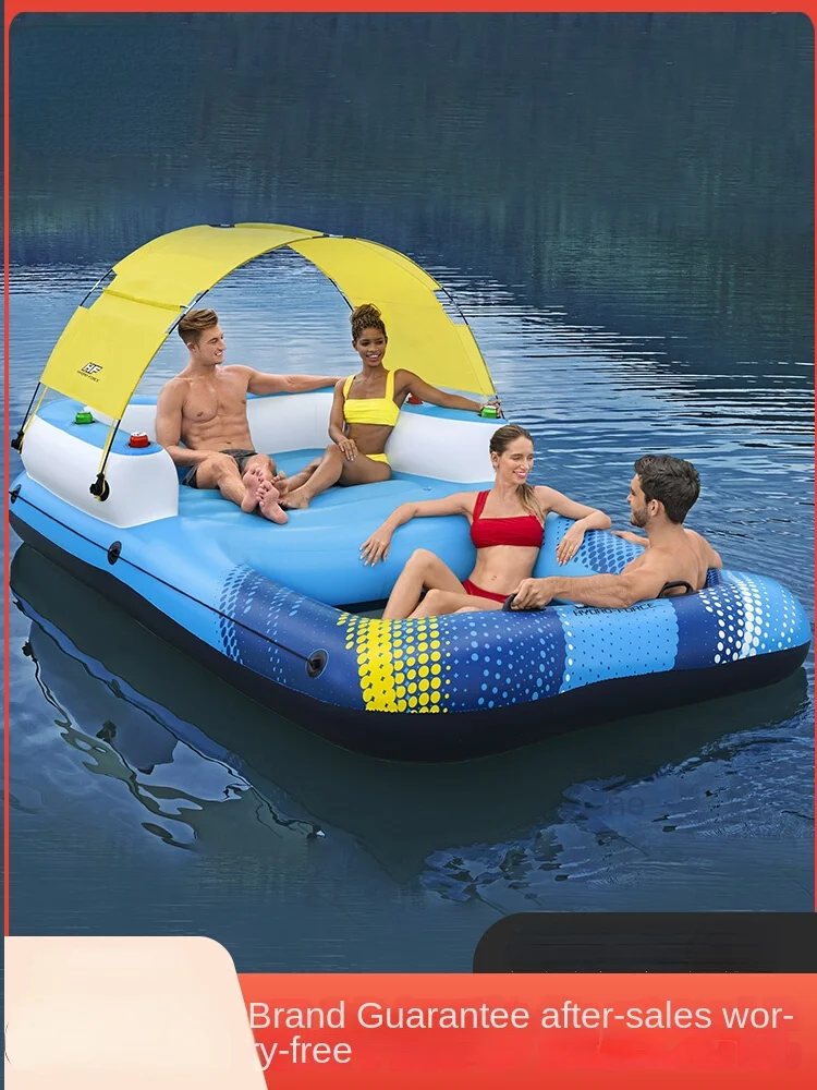 Giant Oversized Inflatable Floating Island with Awning Mount Adult Float Adult Swim Ring Water Floating Bed