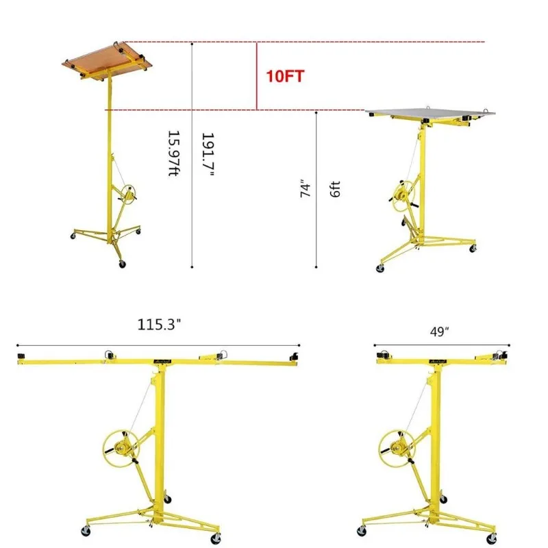 Max 16Ft Sheetrock Cabinet Jack Lifts,Lockable Construction Carrying Tools,16',Yellow，home.