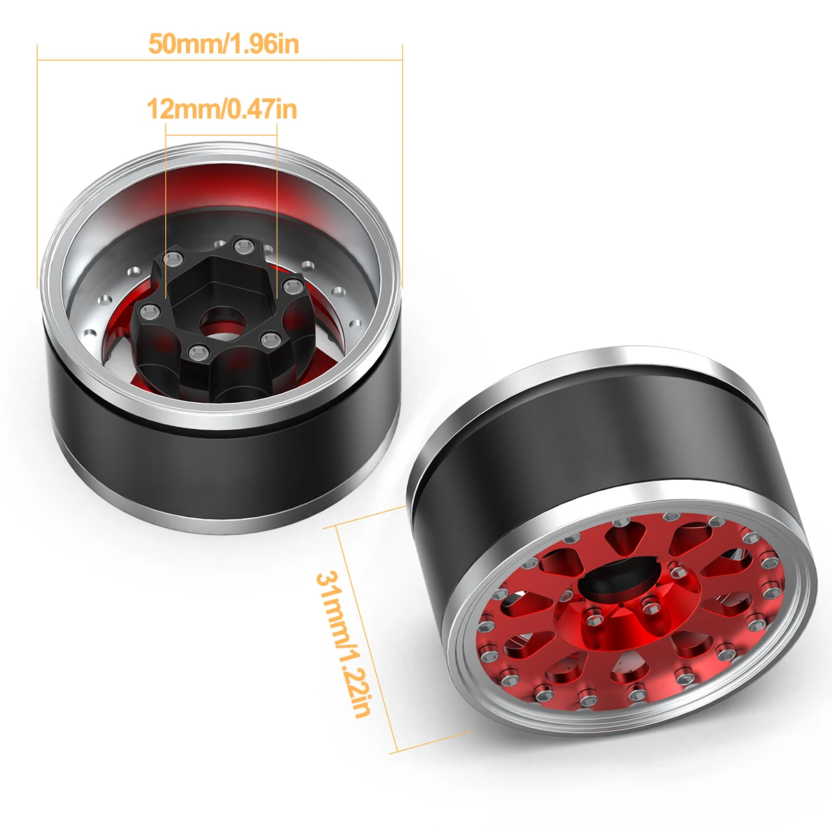 4PCS Aluminum Beadlock Wheels Rim Hub Adjustable  Offset 1.9 Inch for 1/10 RC Crawler Car TRX4 TRX6 SCX10 GEN7 8 D90