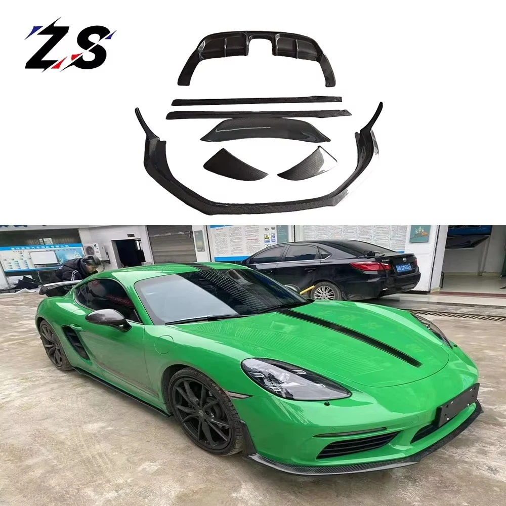 

ZS for Porsche Cayman Boxster 718 Upgrade Rear Carbon Fiber Front Lip Side Skirt Rear Diffuser Rear Spoiler Wing Car Body Kits