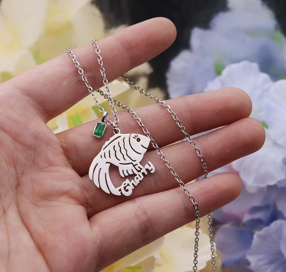 Custom Pendant Necklaces for Women Stainless Steel Cute Tropical Fish Nameplate Chain with Zircon Personalized Jewelry  Gifts