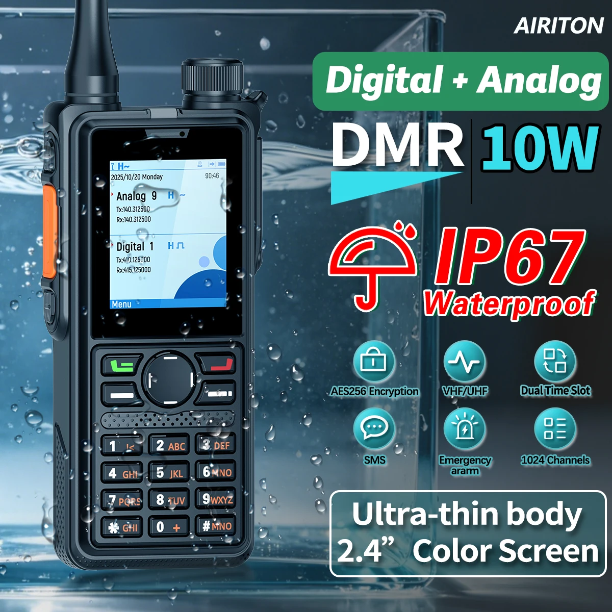 AIRITON AI-881 DMR Radio Walkie Talkie IP67 Waterproof 10W High Power Dual Time Slot New AR-880 Portable Radio