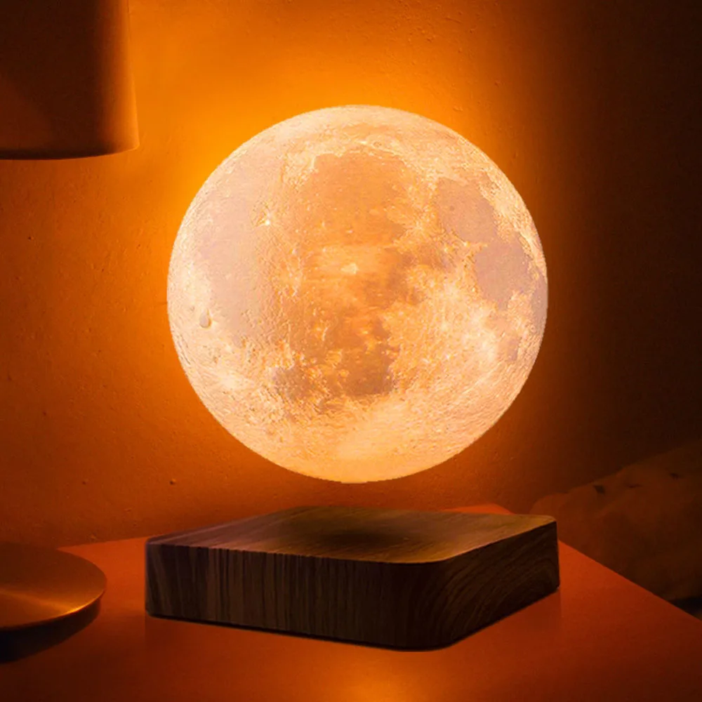 Imagem -03 - Criativo 3d Levitação Magnética Rgb Lua Lâmpada Rotating Led Night Light para Decoração de Casa Presente Atmosfera Lua Flutuante Lâmpada