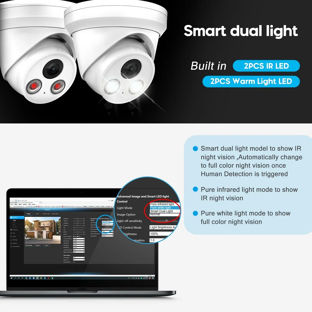 

Совместимая с Hikvision 5/8MP двойной источник света, фиксированная купольная сетевая камера со встроенным микрофоном Plug & Play с HIK NVR, охранное наблюдение
