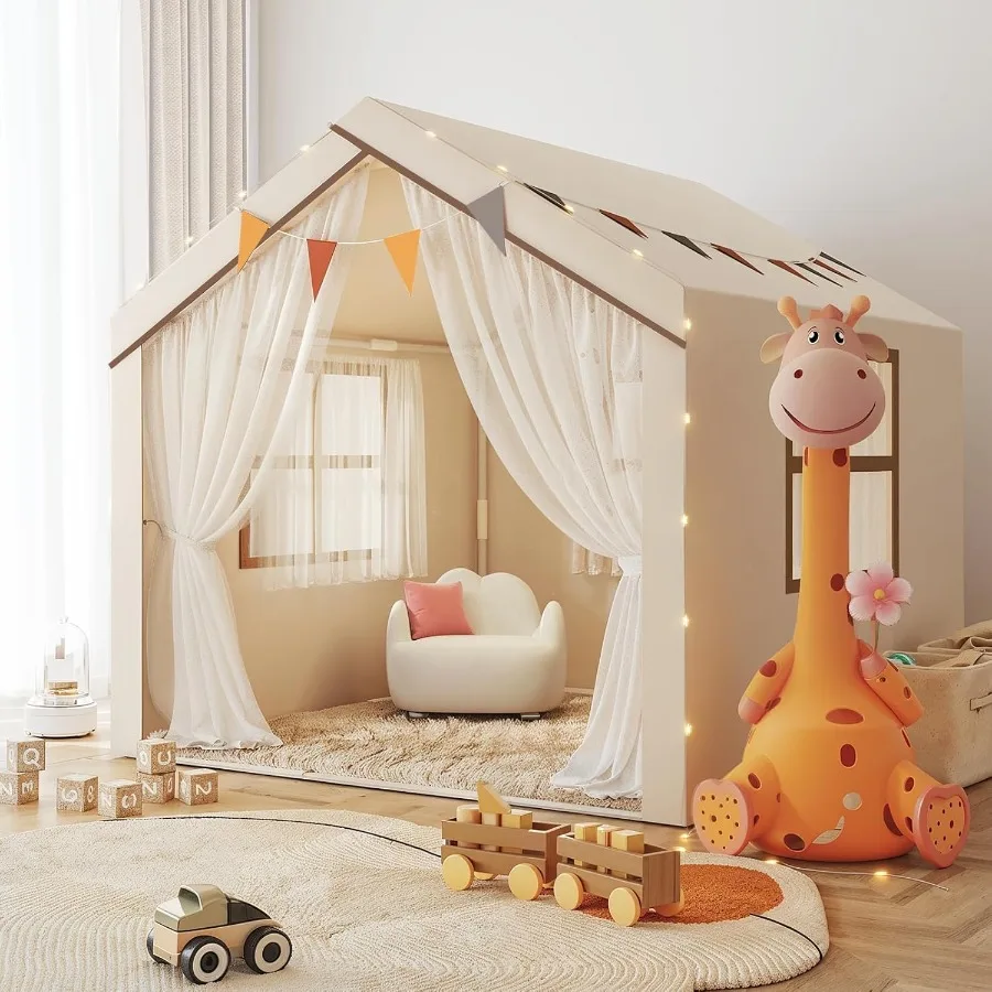 خيمة كبيرة مع حصيرة ستار أضواء LED طفل لعب للبنين بنات داخلي في الهواء الطلق خيمة تيبي للبنين بنات 47x40x5