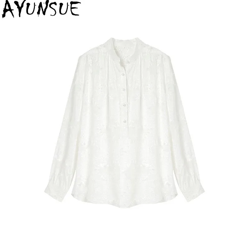 

AYUNSUE 100% Mulberry Silk Women's Blouses and Shirts Chinese Style Spring Tops for Woman Elegant Blouse Woman Clothes Camisas