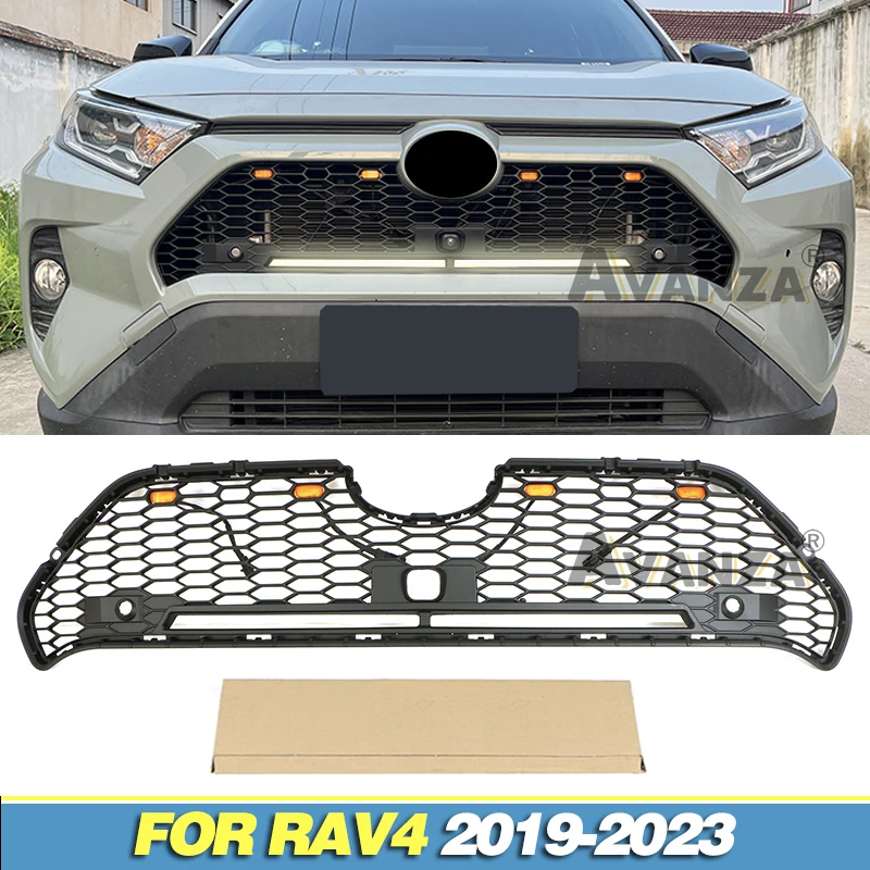 Honeycomb Style Grill With Light Bar Fits For Toyota RAV4 2019-2023 Front Racing Grill