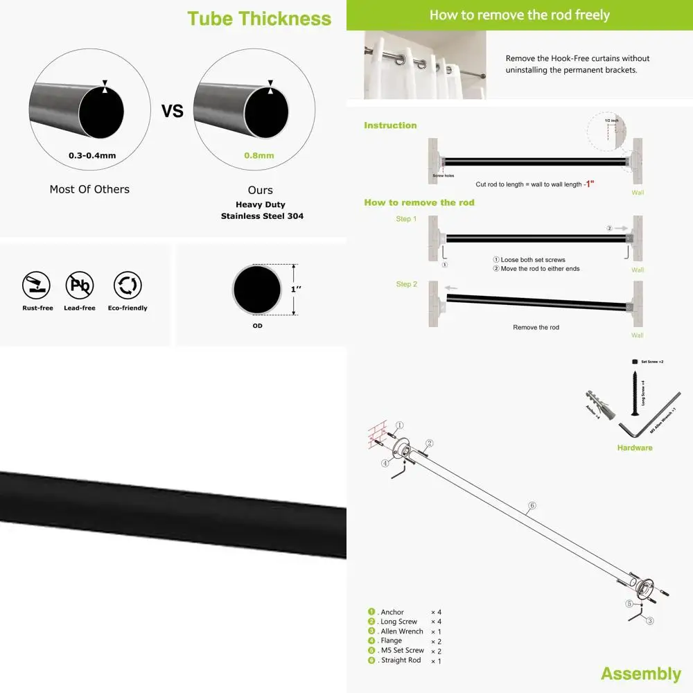 

60 Premium Stainless Steel Shower Curtain Rod with Mounting Brackets, Rust-Resistant, Wall-Mounted for Bathrooms, Windows, and C