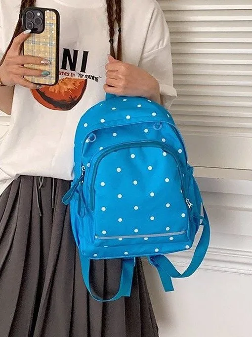 Dot Mini Backpack for Girls Blue Nylon Small Daypack Lightweight Casual Travel Backpack Teen Student Mini School Bag