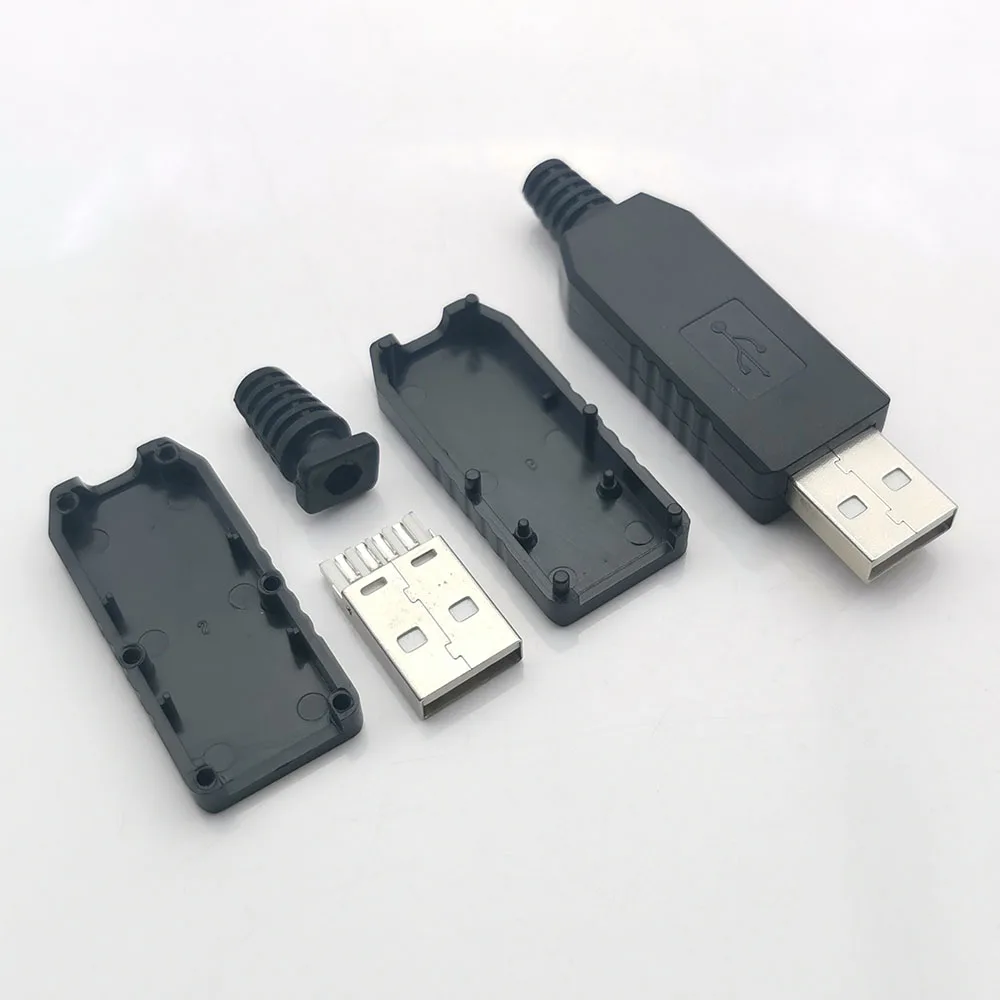 1-10 Sets DIY USB 2.0 Connector Plug A Type Male 4 Pin Adapter Socket Solder Type Black Plastic Shell For Data Connection Plug