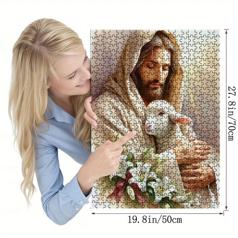 1000pcs Jesus and Lamb Puzzle - Large Religious Christian Challenge for Adults & Families, 1000pcs with & Lilies, DIY Church//