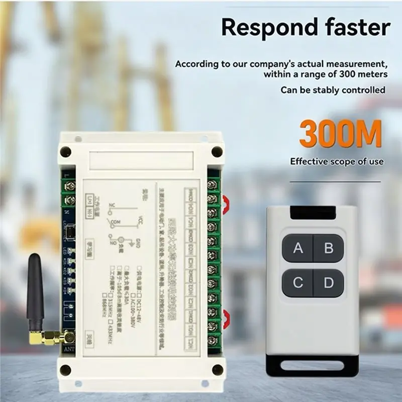 [NEW!T25C】 315Mhz Wireless Remote Control 300M AC100V-400V 4CH Garage Door Switch Transmitter LED Light Relay+ Receiver 30A