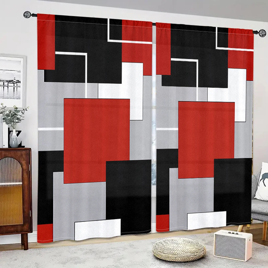 Red Black Modern Style Geometry Window Curtains for Living Room Bedroom Kitchen Modern Curtains Home Decoration Drapes Blinds