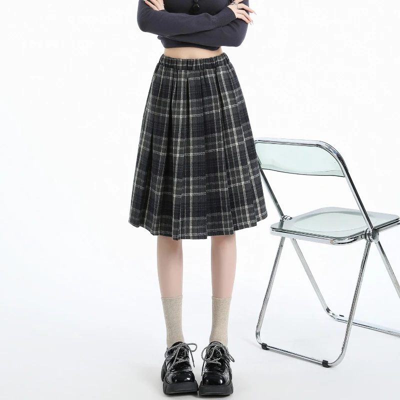 Preppy نمط الصوفية مطوي منقوشة تنورة المرأة خريف شتاء الرجعية مرونة عالية الخصر التنانير الإناث اليابانية ألف خط Faldas 2025 جديد #3