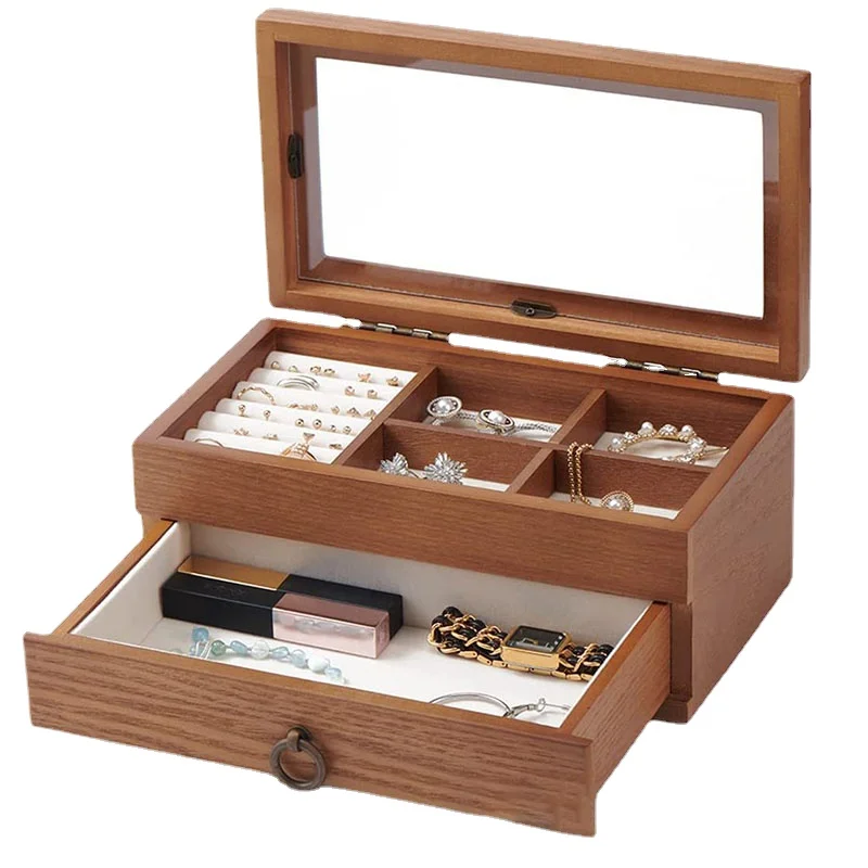 

Wooden Luxury Jewelry Organizer Box Drawer Type Jewelry Storage Box Large Capacity Cosmetics Organizer Jewellery Container Gift