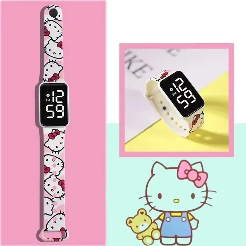Orologio elettronico intelligente Sanrio carino Hello Kitty stampato a colori per studenti LED Orologio elettronico con pulsante Y1 quadrato stampato alla moda
