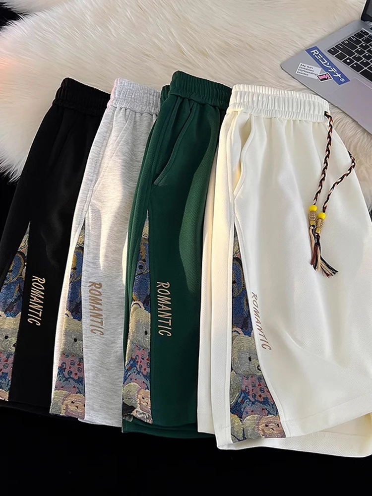 

Men's Beach orts Summer Trendy American Retro Casual Pants Straight Leg Sports Five-Quarter Length Outerwear