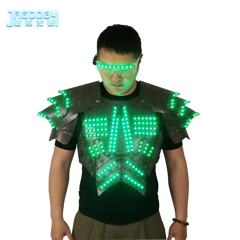 LED Fluorescent Armor Costume for Men, Stage Lighting Glasses, Night Party, Atmosphere Props, Halloween Show, New