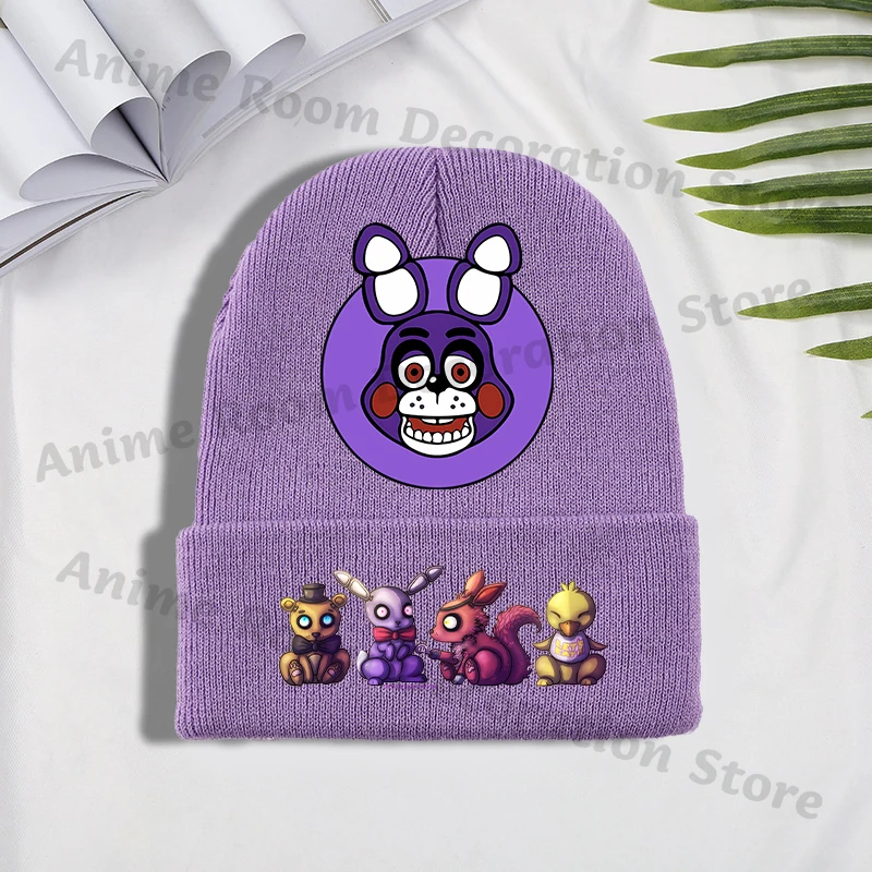FNAF محبوك قبعة للبنين بنات خمس ليال في فريدي أنيمي لطيف قبعات متماسكة الأطفال شتاء دافئ قبعة أنيقة على الموضة الاطفال الهيب هوب قبعات