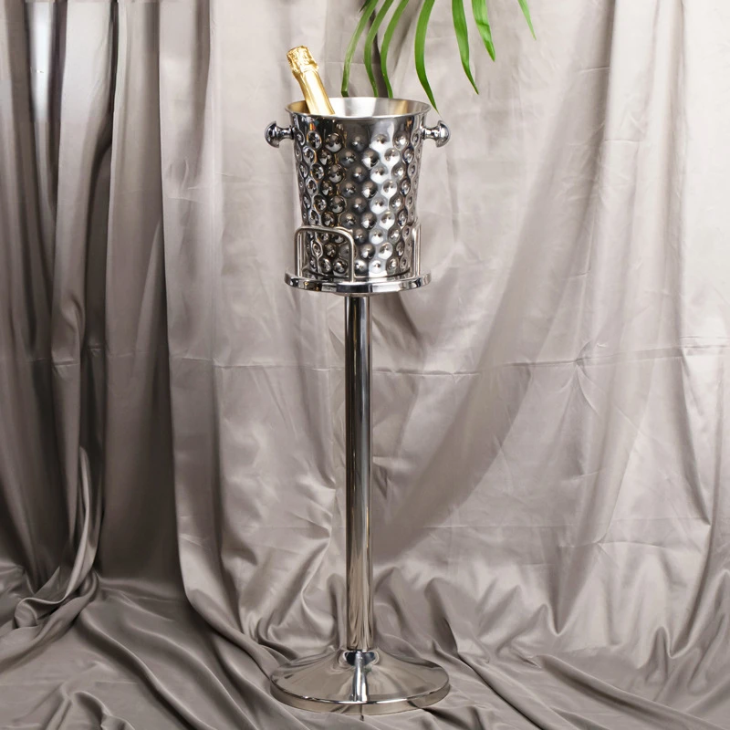 Luxury champagne bucket with stand bar ktv hotel stainless steel beverage beer cooling bucket rack ice bucket holder bracket