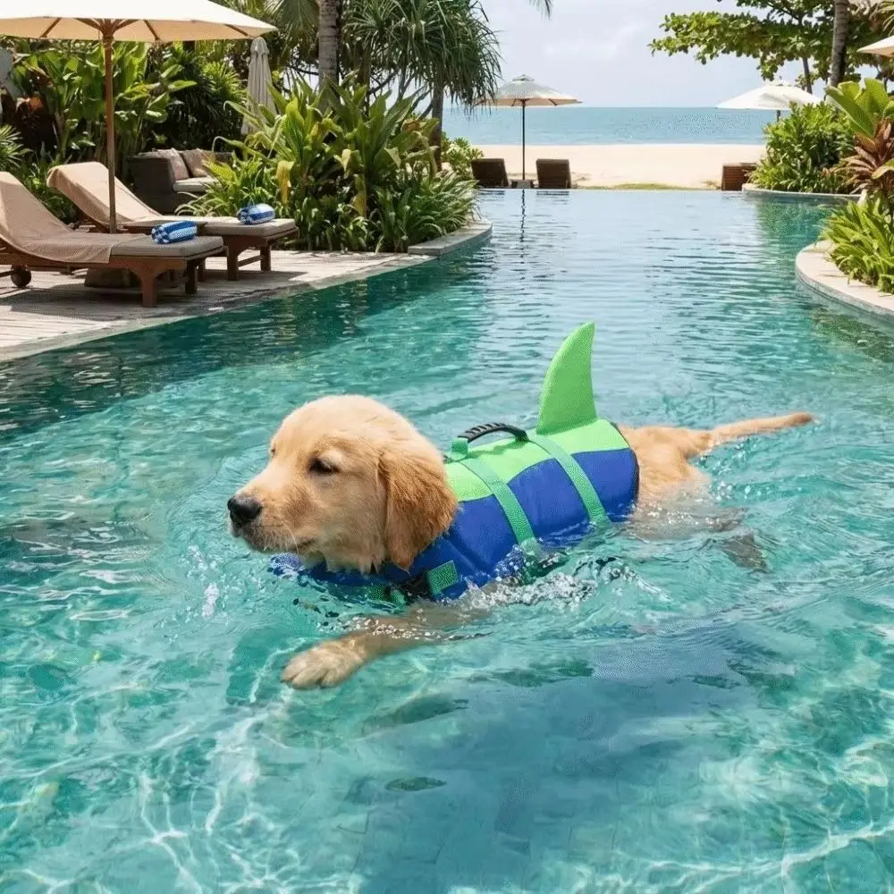 Hai-förmige Hunde-Schwimmweste, wasserdicht, atmungsaktiv, verstellbar, für Welpen, Sicherheitsweste für Strand und Schwimmen – Detail 5