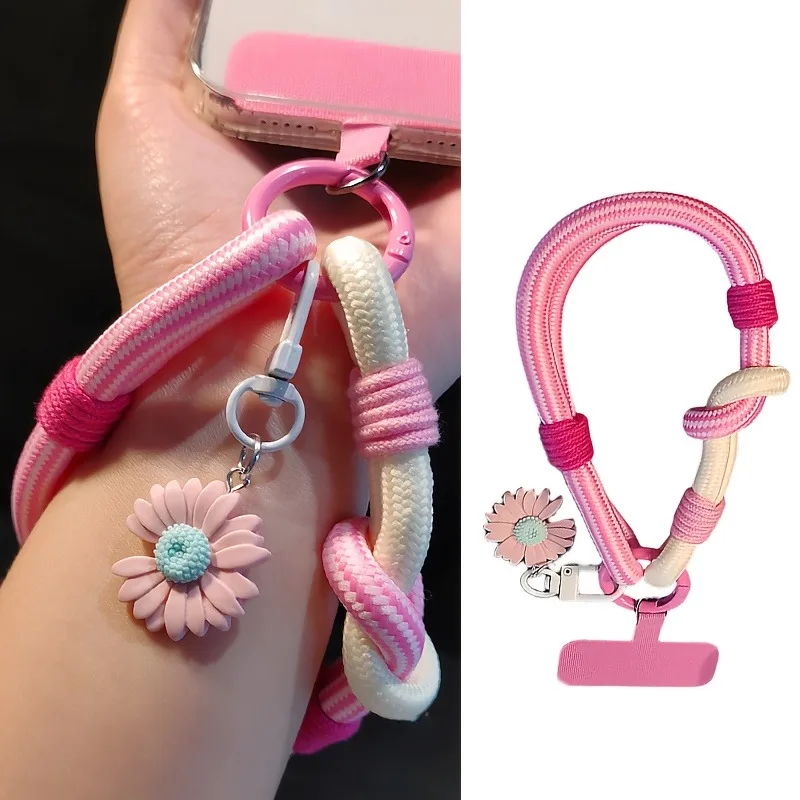 귀여운 3D 꽃 조절 가능한 폰 스트랩 손목끈 2-in-1 짧은 핸드 로프 스타일리시한 모... - 4