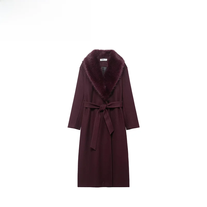 

Модное шерстяное пальто со съемным меховым воротником для женщин, уличный стиль, длинное пальто из полиэфирного волокна, подходит для женщин среднего возраста