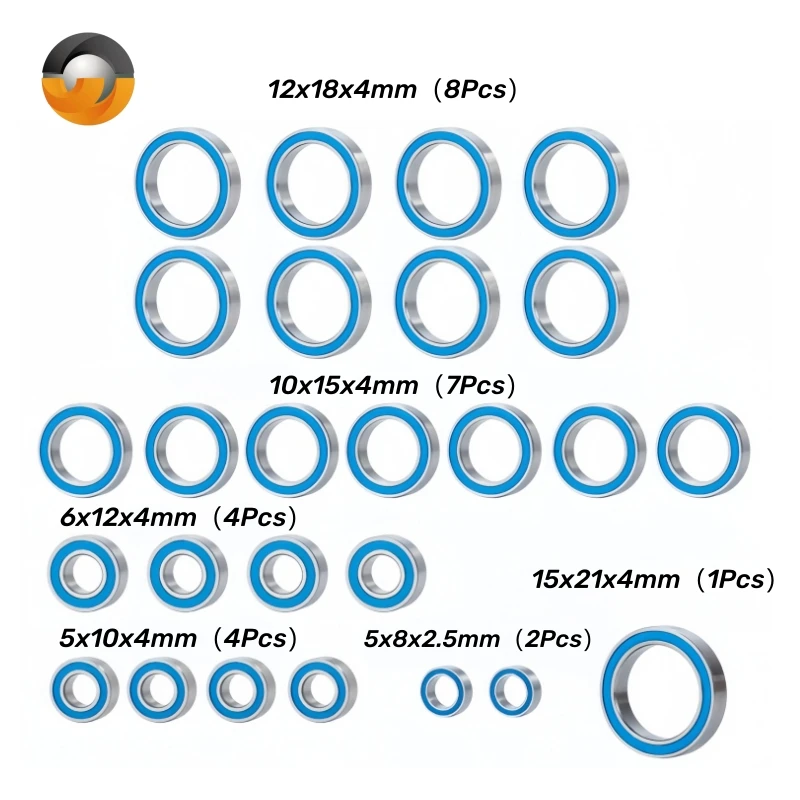 26Pcs/set Blue Rubber Sealed Ball Bearing Kit for Arrma 1/10 Big Rock Typhon Granite Senton 3S BLX RC Truck Upgrade Parts