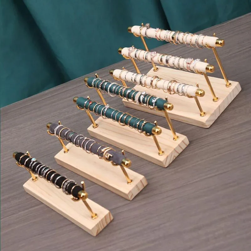 

Velvet Rings Organizer Holder High Quality Jewelry Display Stand Wooden Removable Metal Rack Base Display Supplies Storage Rack
