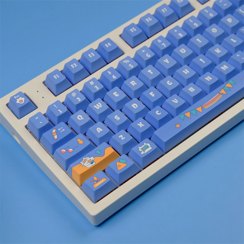 Cute Cat Keycaps para teclado mecânico, PBT, Dye Sublimation, Cherry Profile, Gateron, MX Switch, IK75, GK64, 129 Chaves