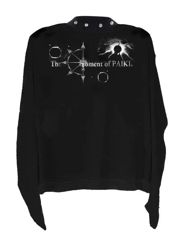 Gothic Punk Streetwear Women Y2K Dark Knight Print 2026 Spring Summer Arrival Studded Detail Henley Neck Long Sleeve Casual Top