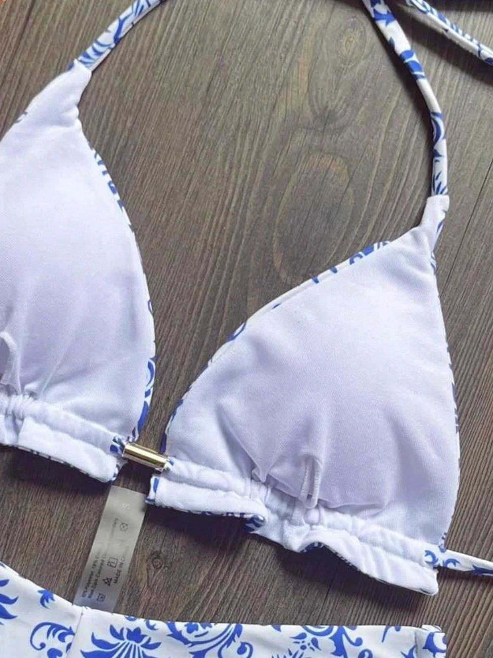 RUOTONSEPT Sexy Women Swimsuit Blue and White Print Bikini Set Triangle Bathing Suit Halter Swimwear Bandage Brazilian Biquinis